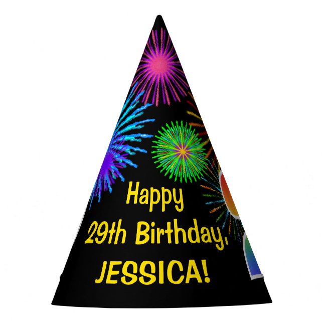 Chapéu De Festa Fireworks divertido + Rainbow Pattern "29" Anivers (Frente)