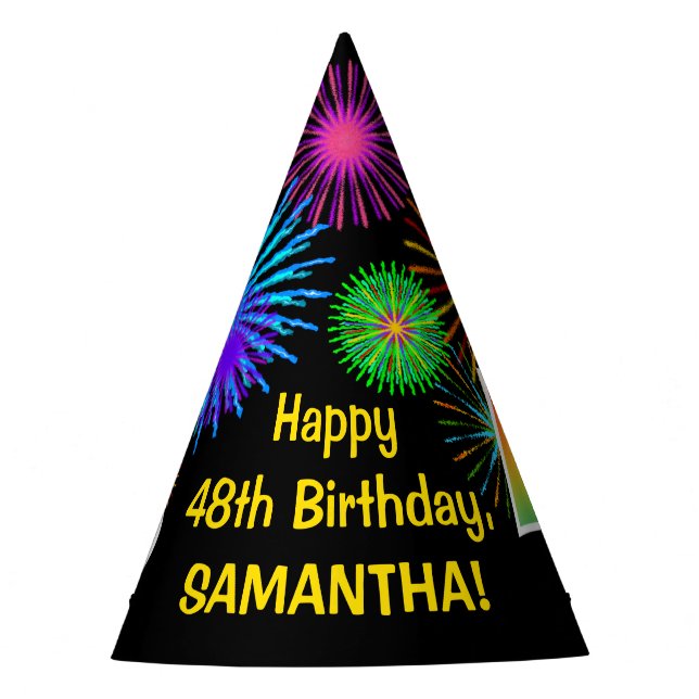 Chapéu De Festa Fireworks divertido + Rainbow Pattern "48" Anivers (Frente)