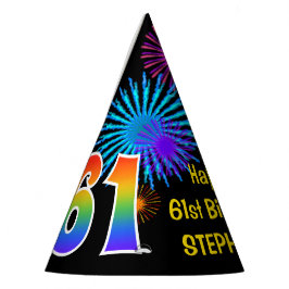 Chapéu De Festa Fireworks divertido + Rainbow Pattern "61" Anivers