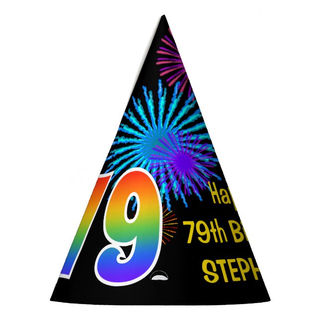 Chapéu De Festa Fireworks divertido + Rainbow Pattern "79" Anivers (Esquerda)
