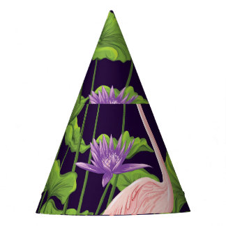Chapéu De Festa Flamingo, plantas tropicais, fundo negro.