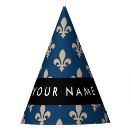 Chapéu De Festa Fleur de Lis, Bege sobre Azul Marinho, Real, Seu N