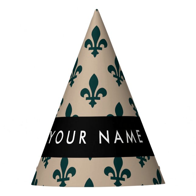 Chapéu De Festa Fleur de Lis, Green on Beige, Royal, Your Name (Frente)