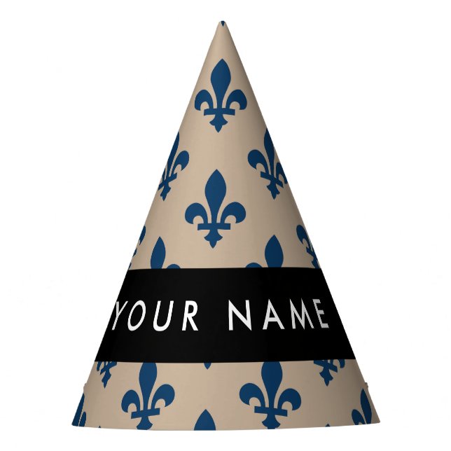 Chapéu De Festa Fleur de Lis, Navy Blue on Beige, Royal, Your Name (Frente)