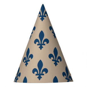 Chapéu De Festa Fleur de Lis Pattern, Royal French Blue em Creme