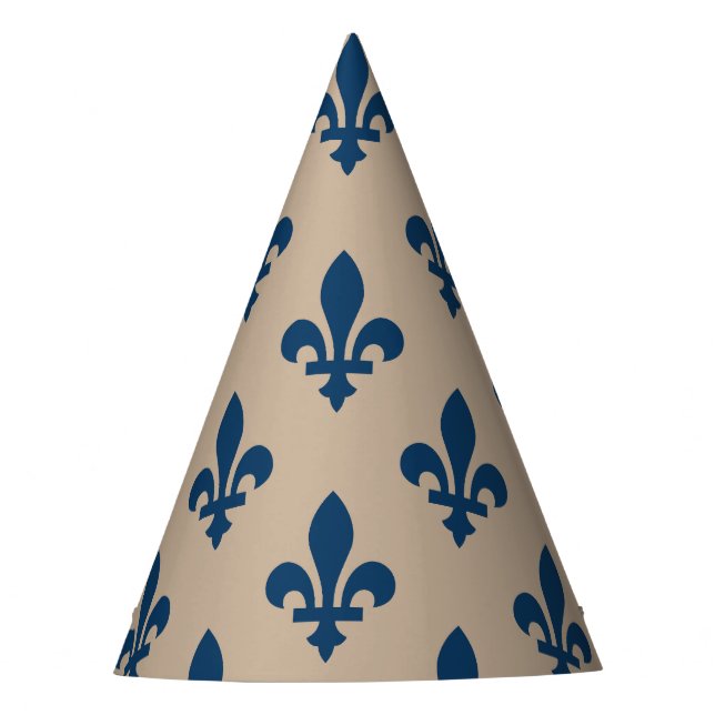Chapéu De Festa Fleur de Lis Pattern, Royal French Blue em Creme (Frente)