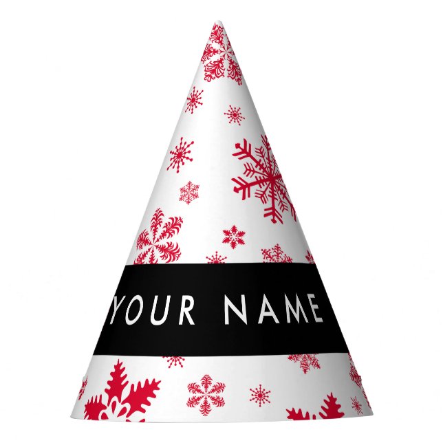 Chapéu De Festa Flocos de neve vermelhos, seu nome, personalize (Frente)