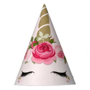 Chapéu De Festa Flor de Unicórnio Dourado e Rosa Desabrocha Festa 