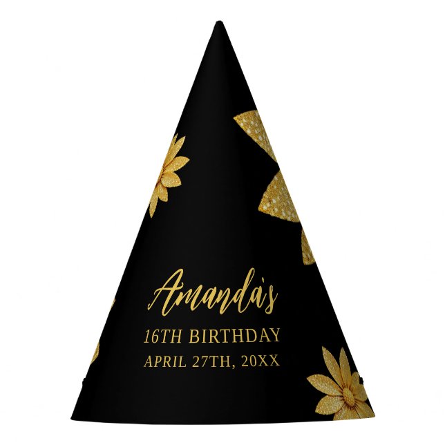 Chapéu De Festa Flor Dourada Elegante Doce 16 Aniversário (Frente)