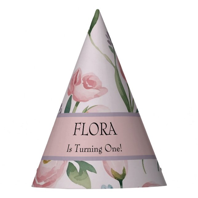 Chapéu De Festa Florais Pastéis Macios Personalizados de Aniversár (Frente)