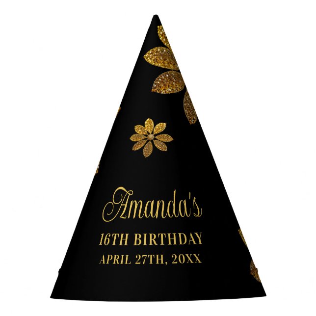 Chapéu De Festa Floral Dourada Flor Flor Doce 16 Aniversário (Frente)