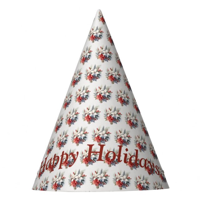 Chapéu De Festa Flores Brancas Vermelhas Natal Elegantes (Frente)