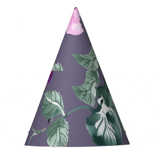 Chapéu De Festa Flores roxas: padrão uniforme de aquarela. (Frente)