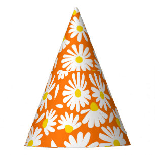 Chapéu De Festa Flórida da margarida retrô: vindima laranja.