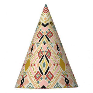 Chapéu De Festa Folclore geométrico de Ikat, cor damasco oriental.