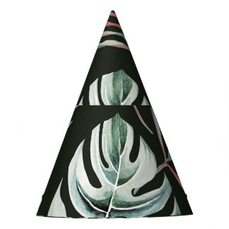 Chapéu De Festa Folhas de palma, monstera: aquarela tropical.