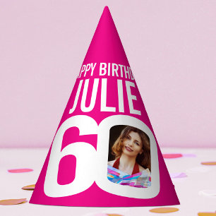 Chapéu De Festa Foto de 60 anos, foto personalizada, rosa quente b