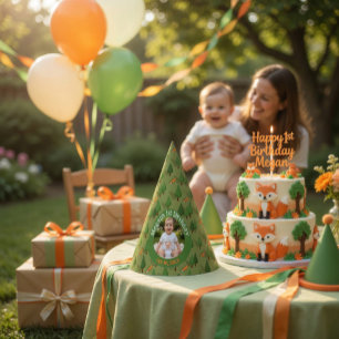 Chapéu De Festa Foto Personalizada de 1º Aniversário Floresta