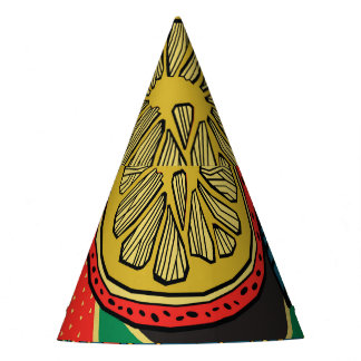 Chapéu De Festa Frutas tropicais, folhas, padrão floral de rabisco