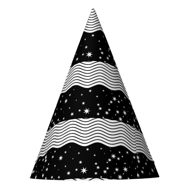 Chapéu De Festa Fun Trendy Black White Stripes Stars  (Frente)
