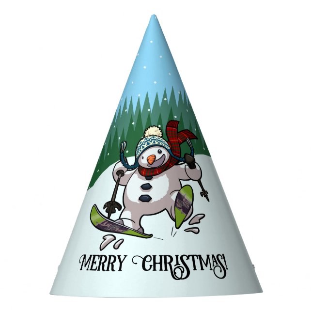 Chapéu De Festa Funny Snowman Merry Christmas Skiing Cartoon (Frente)