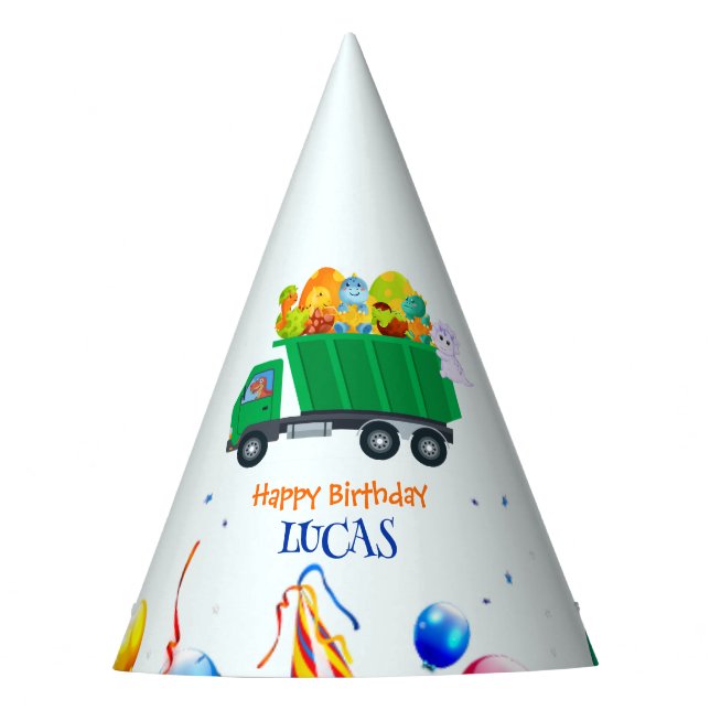 Chapéu De Festa Garoto de balões de lixo do Dinossaur (Frente)