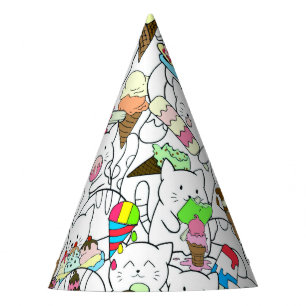 Chapéu De Festa Gatinho De Sorvete Gata Kawaii Festa De Papel