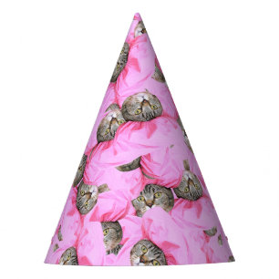 Chapéu De Festa Gato Bonito num Padrão de Boné Rosa Aleatório