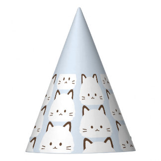 Chapéu De Festa Gato de rosto fofo com fundo azul pastel