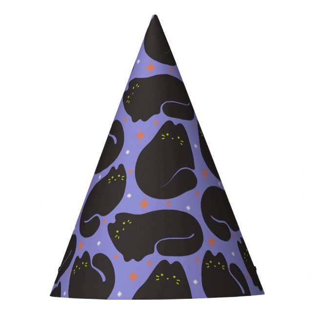 Chapéu De Festa Gato Preto Retro em Roxo (Frente)