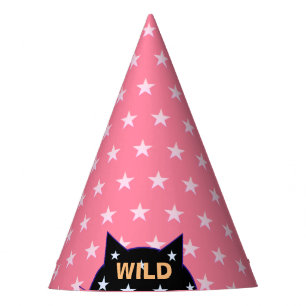 Chapéu De Festa Gato Preto Selvagem & Estrelas Rosas
