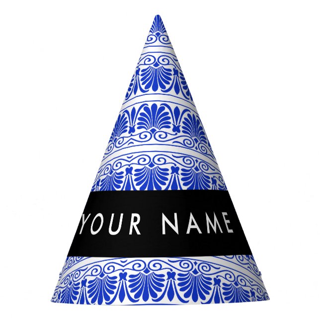 Chapéu De Festa Grego Fret Arabesque Azul, Seu Nome, Personalize (Frente)