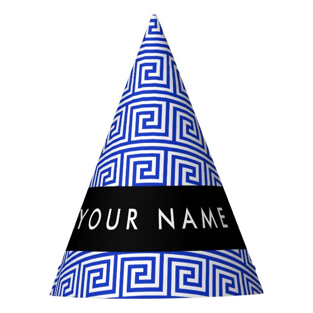 Chapéu De Festa Grego Meander Key Blue, Seu Nome, Personalize (Frente)