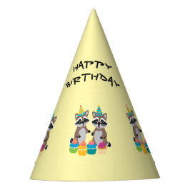 Chapéu De Festa guaxinins fofos e cupcakes feliz aniversário amare