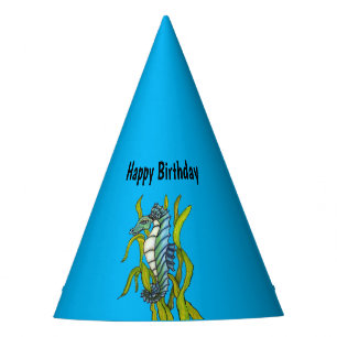 Chapéu De Festa Happy Birthday Fantasy Seahorse Seaweed Blue