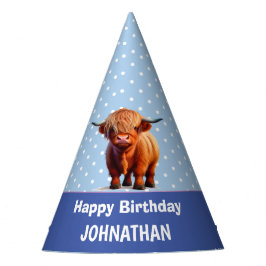 Chapéu De Festa Highland Cow Happy Birthday Blue Party Hat