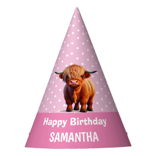 Chapéu De Festa Highland Cow Happy Birthday Pink Party Hedat (Frente)