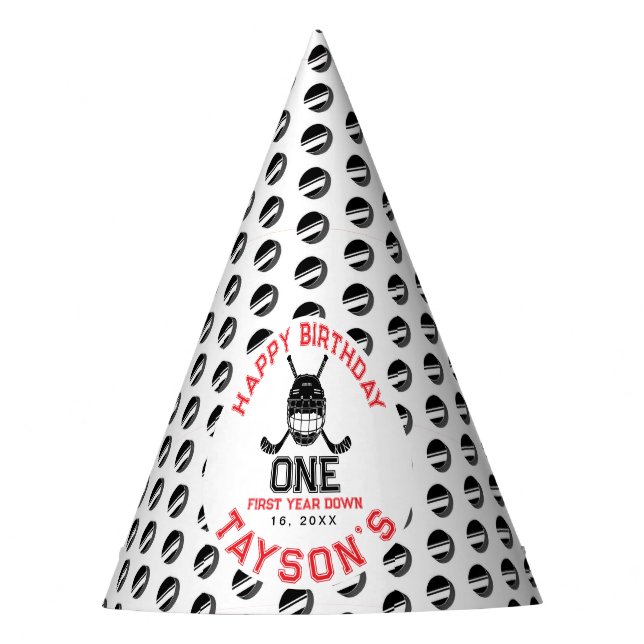 Chapéu De Festa Hockey First Year Down 1st birthday  (Frente)