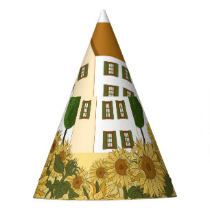 Chapéu De Festa Ilustração de Campo de Girassóis da Casa
