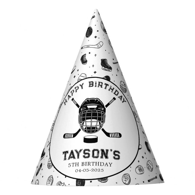 Chapéu De Festa It’s Game Time Hockey 5th Birthday Party  (Frente)