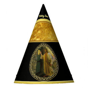 Chapéu De Festa Jesus em sua porta na folha e no preto de ouro