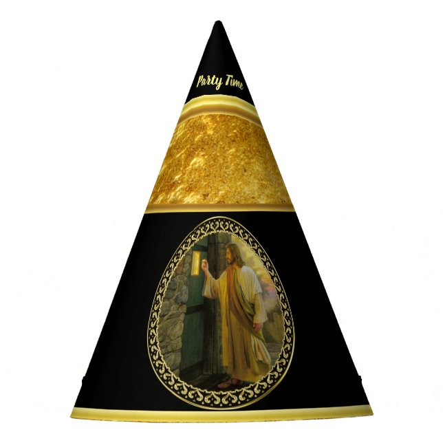 Chapéu De Festa Jesus na sua porta em folha de ouro e preto (Frente)