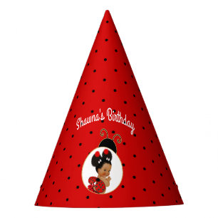 Chapéu De Festa Joaninha Bebê Menina Afro-Americana Vermelho & Pre