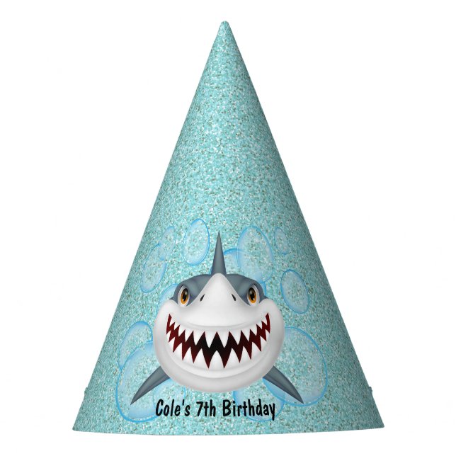 Chapéu De Festa Kids Shark Aqua Glitter Party Hat (Frente)