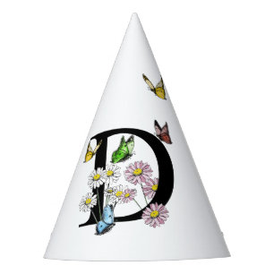 Chapéu De Festa Letra D Borboleta Floral Monograma inicial