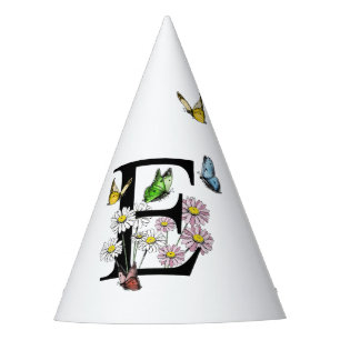 Chapéu De Festa Letra E Borboleta Floral Monograma inicial