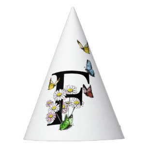 Chapéu De Festa Letra F Borboleta Floral Monograma inicial