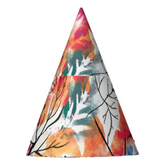 Chapéu De Festa Limões Desenhados À Mão, Padrão De Folhas Azuis.