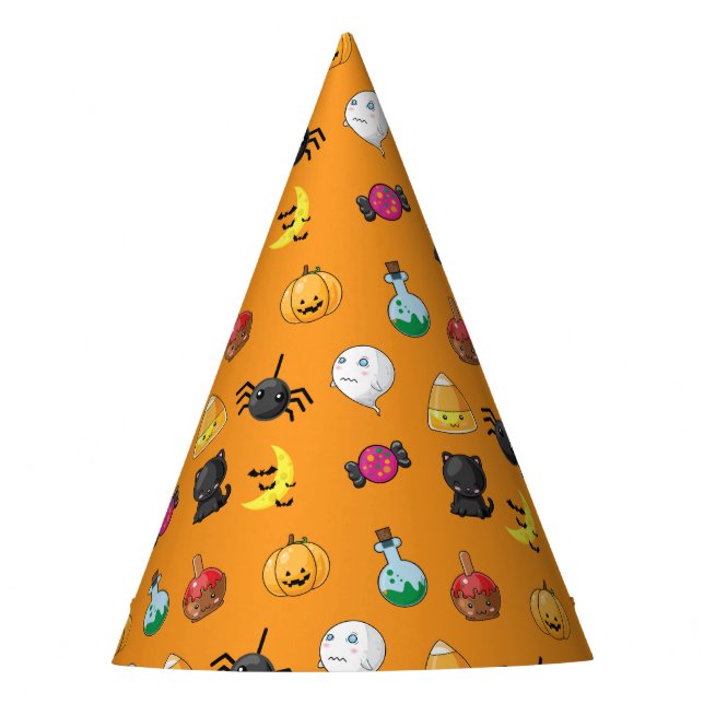 Chapéu De Festa Lindo padrão de Halloween com fundo laranja (Frente)