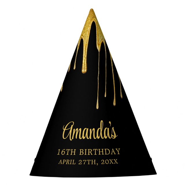 Chapéu De Festa Luxury Preto e Dourado Lixeira Doce 16 Aniversário (Frente)